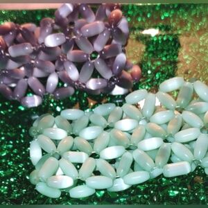 Lot of 2: Purple & Green Stretch Pearly Beaded Bracelets